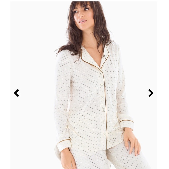 Soma Other - SOMA EMBRACEABLE Long Sleeve Notch Collar Pajama Top Pin Dot Gold Foil Ivory XL
